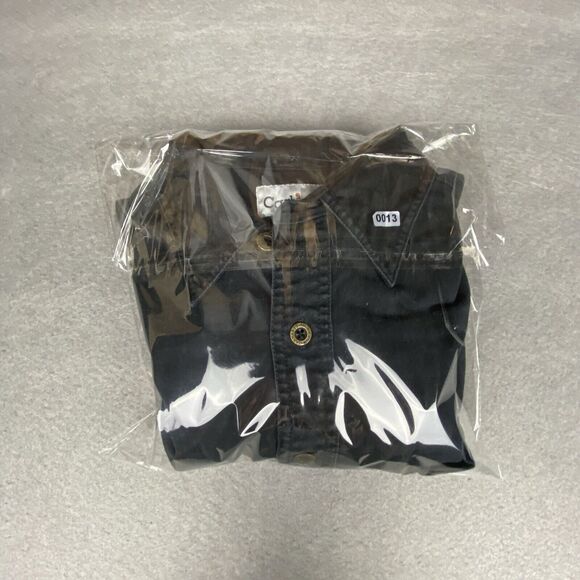 Carhartt Shirt Mens L Tall Black Heavy Denim Flap Pockets Button Down Workwear - Picture 7 of 7